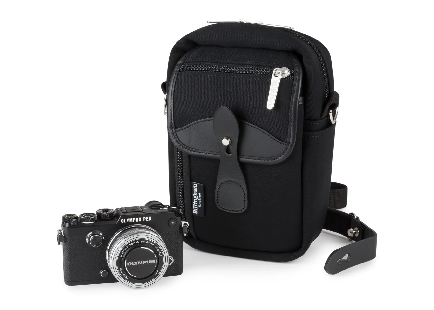 Airline Stowaway Pouch Black Canves Black Leather
