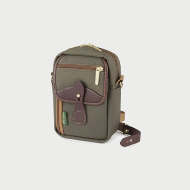 Billingham Airline Stowaway Pouch Green Fibrenyte Brown Leather