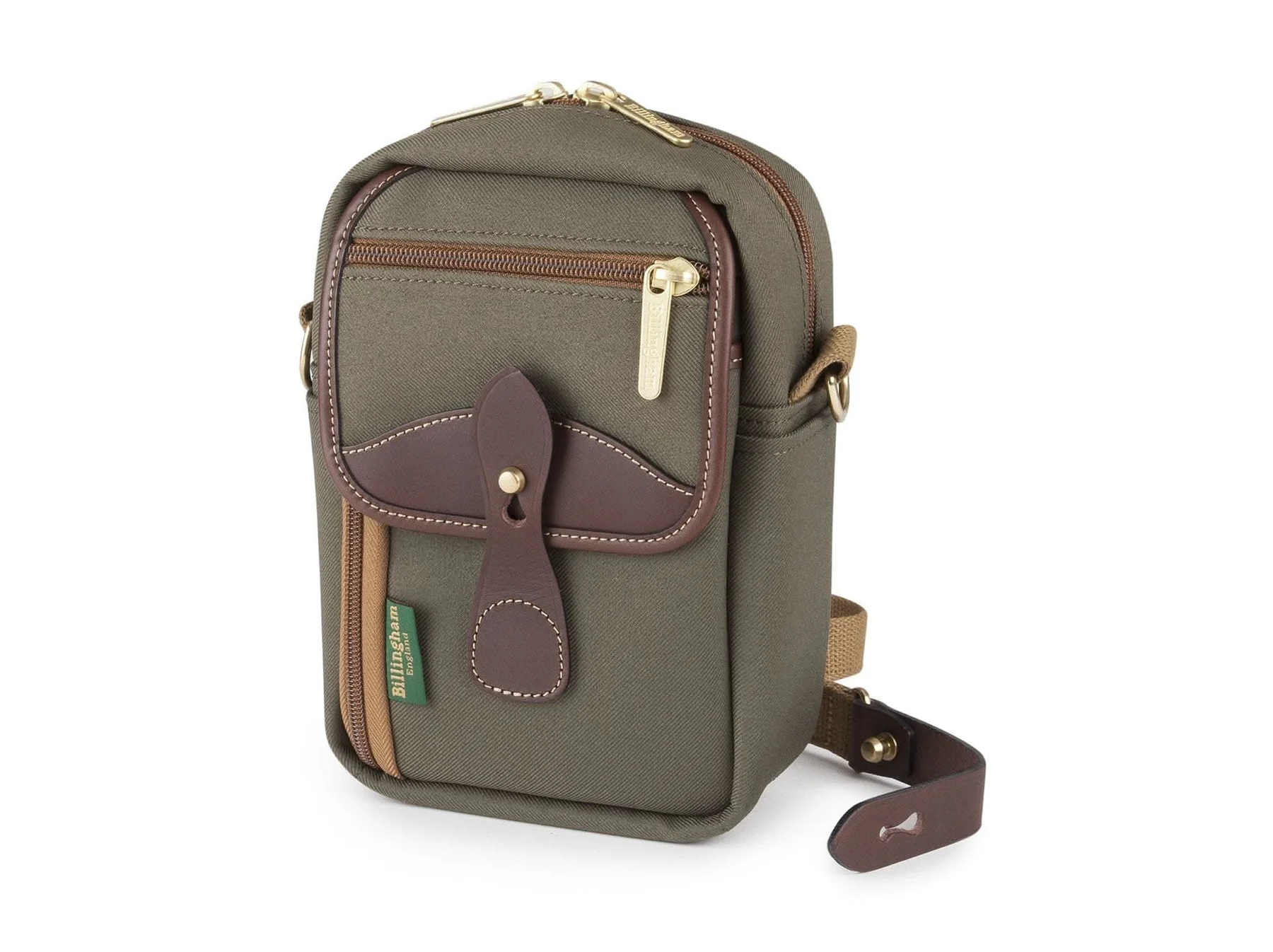 Billingham Airline Stowaway Pouch Green Fibrenyte Brown Leather