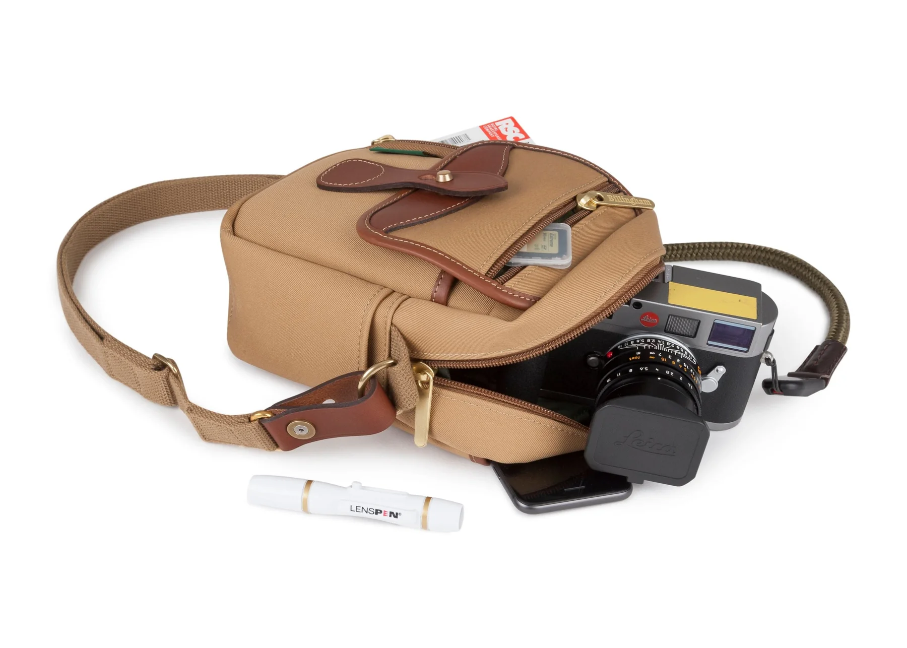 Billingham Compact Stowaway Pouch Khaki Canvas Tan Leather