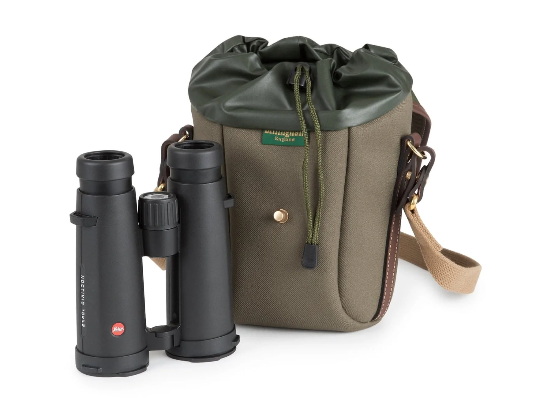 Billingham Galbin 10 Binocular Case Green Fibrenyte Brown Leather