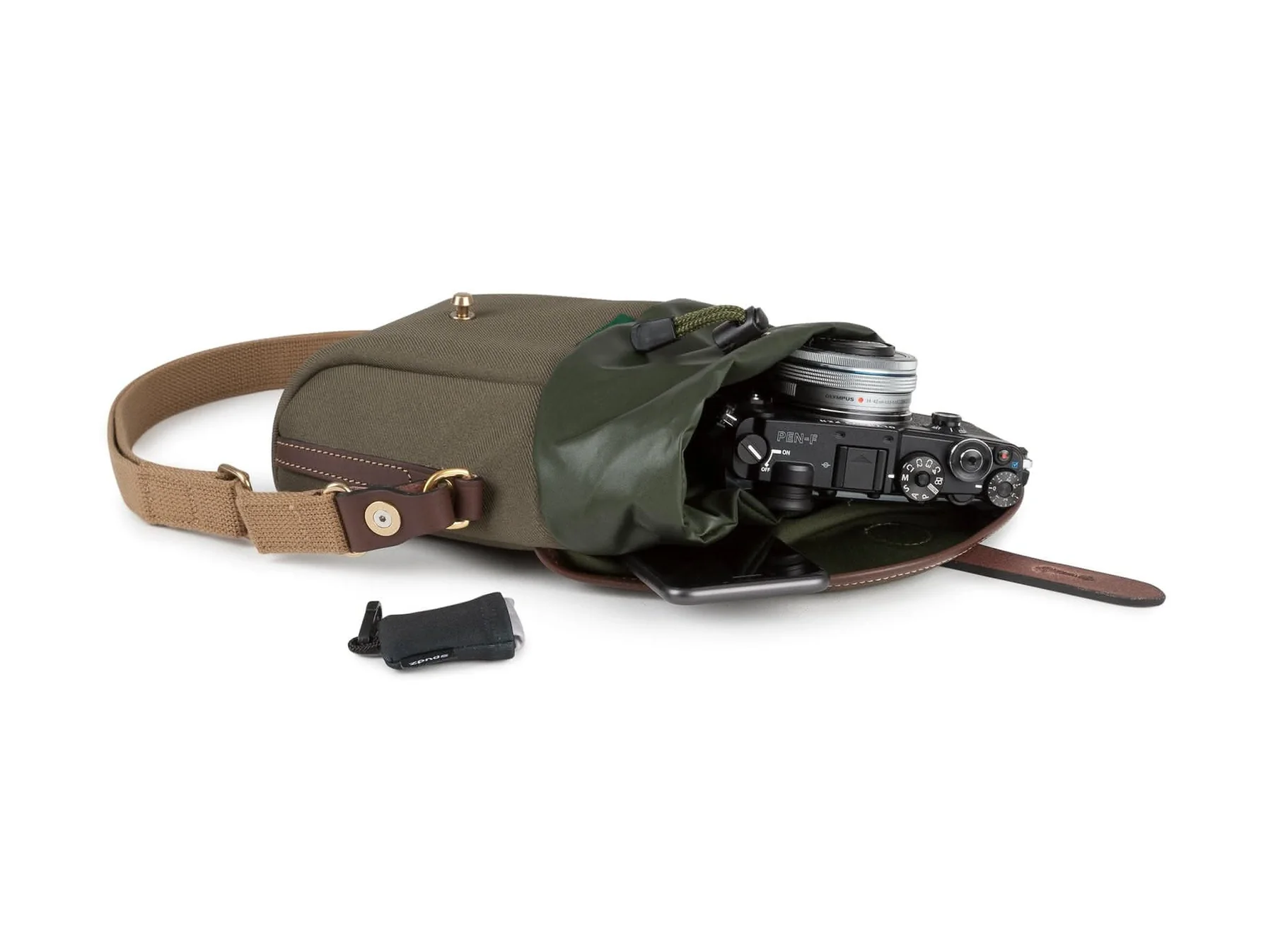 Billingham Galbin 8 Binocular Case Green Fibrenyte Brown Leather