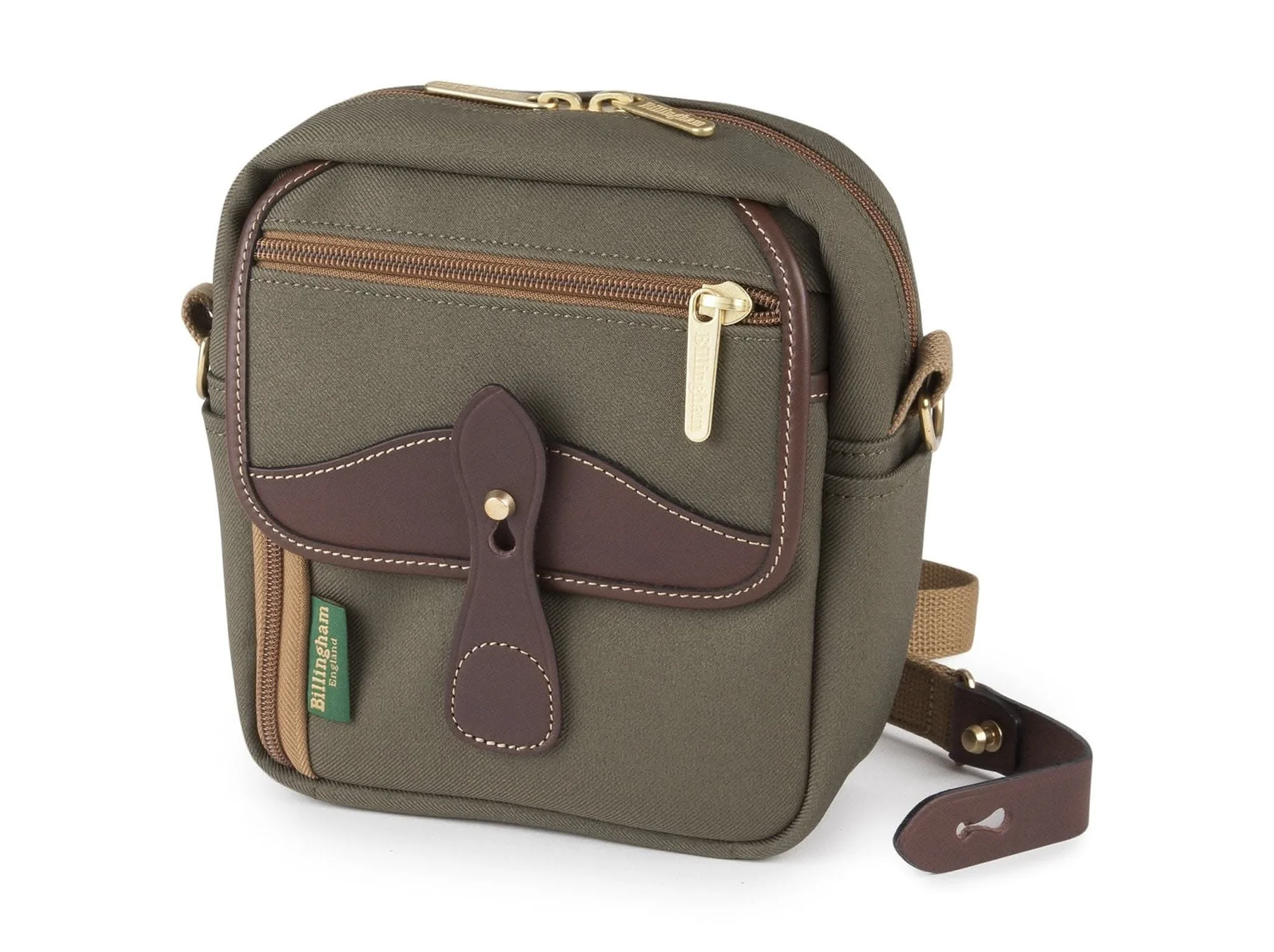 Billingham Pola Stowaway Pouch Green Fibrenyte Brown Leather