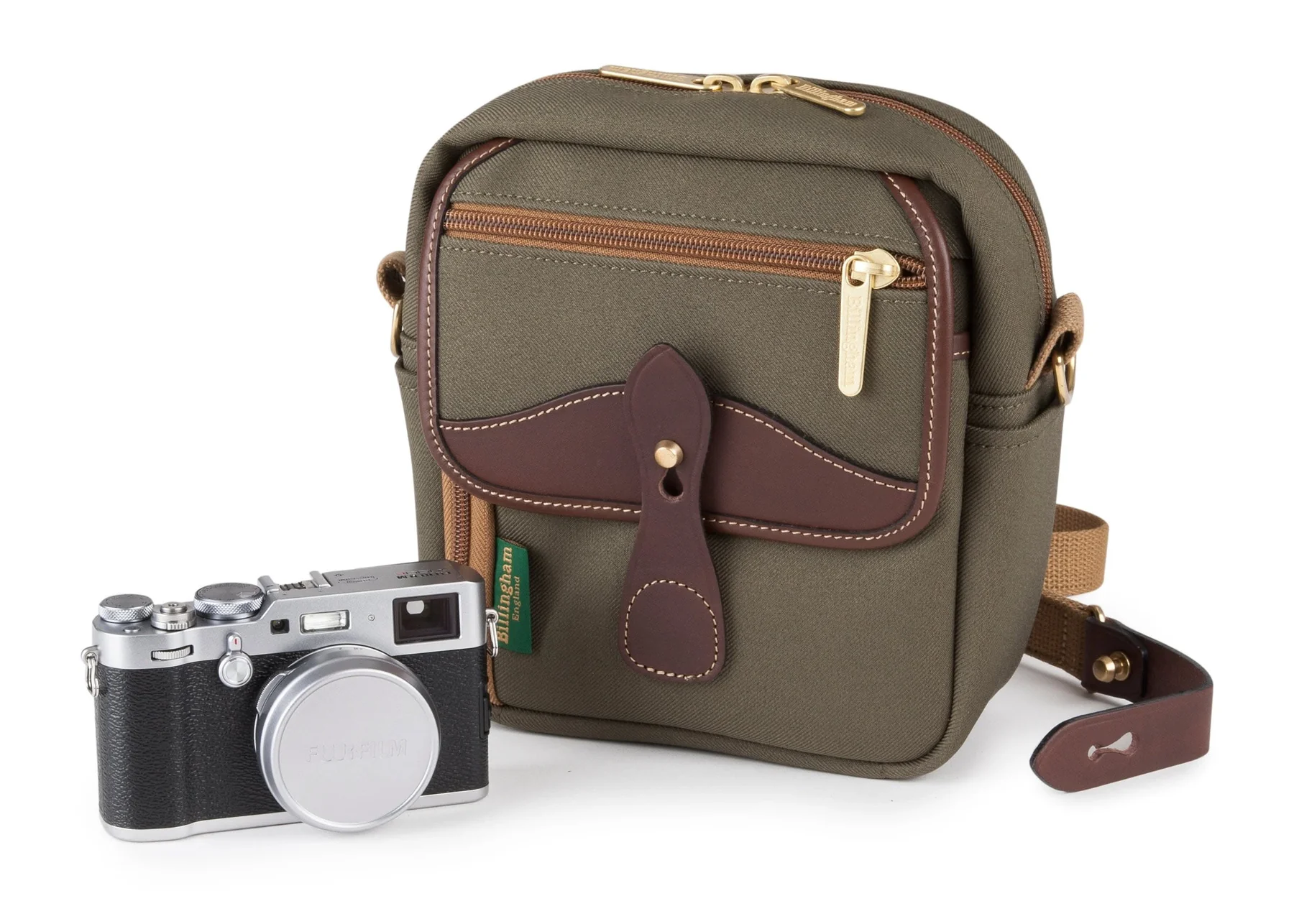 Billingham Pola Stowaway Pouch Green Fibrenyte Brown Leather