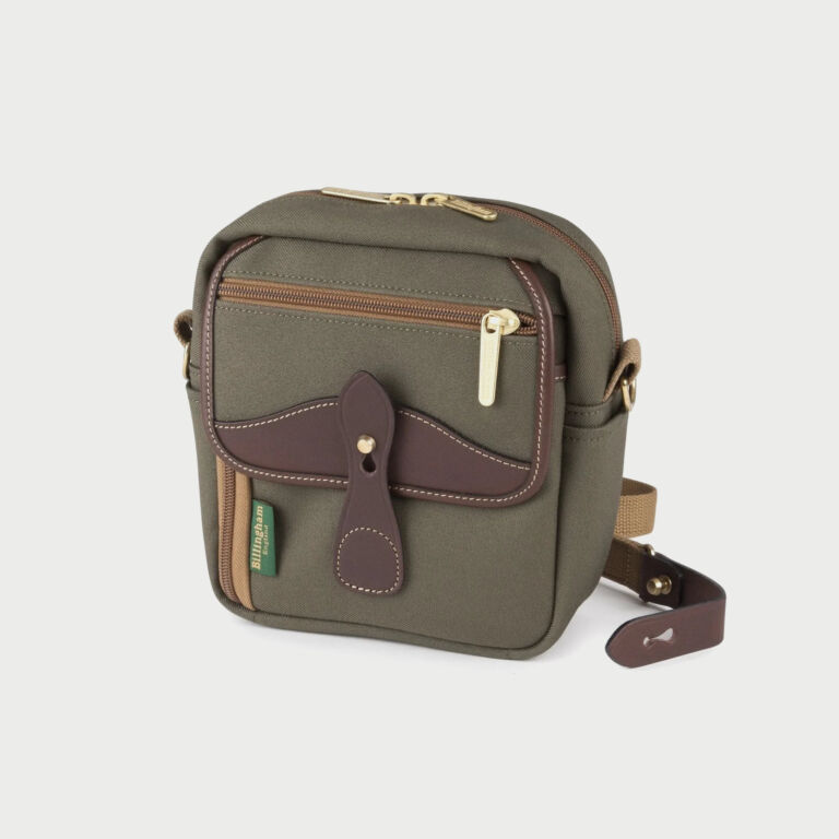 Billingham Pola Stowaway Pouch Green Fibrenyte Brown Leather