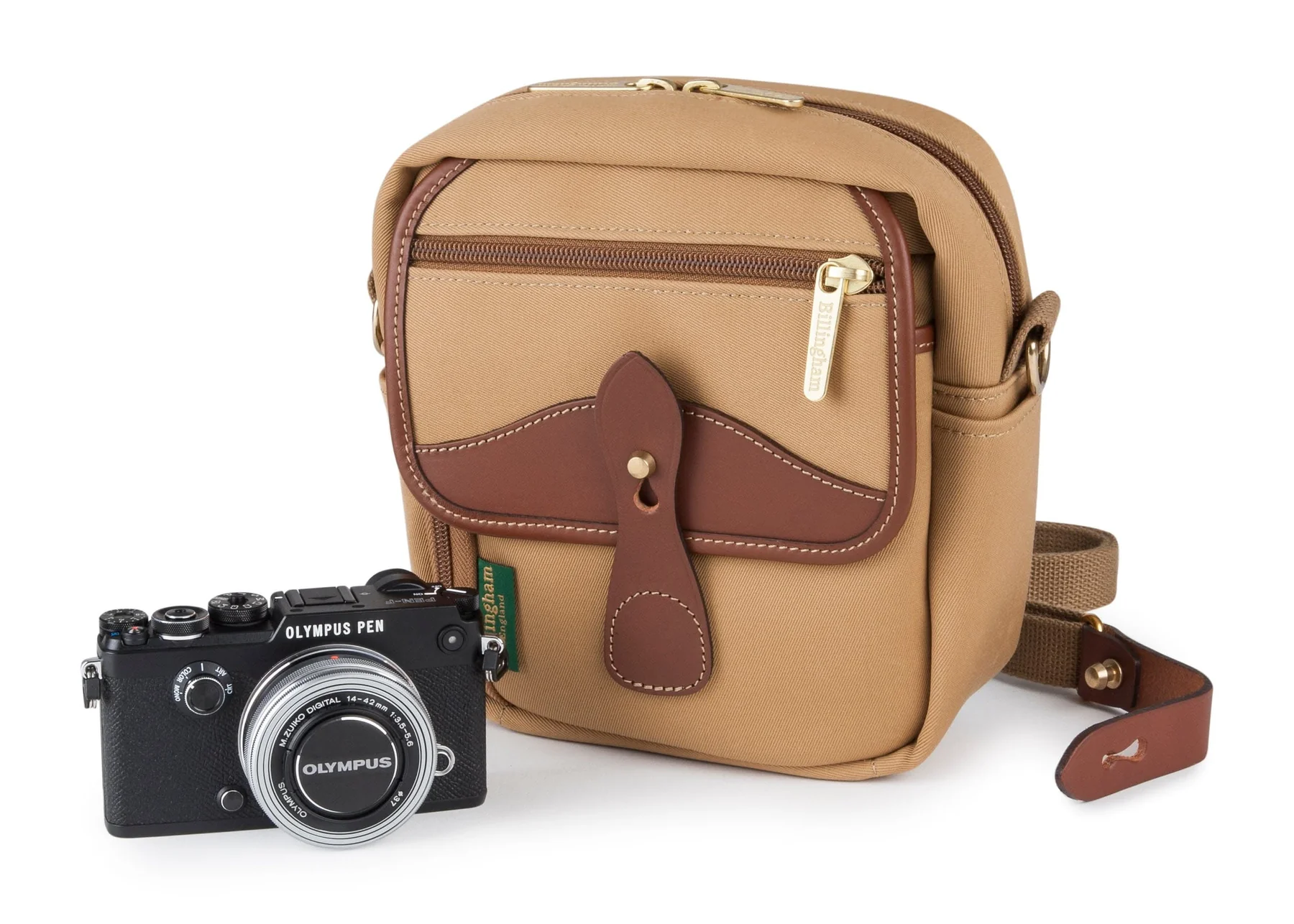 Billingham Pola Stowaway Pouch Khaki Canvas Tan Leather