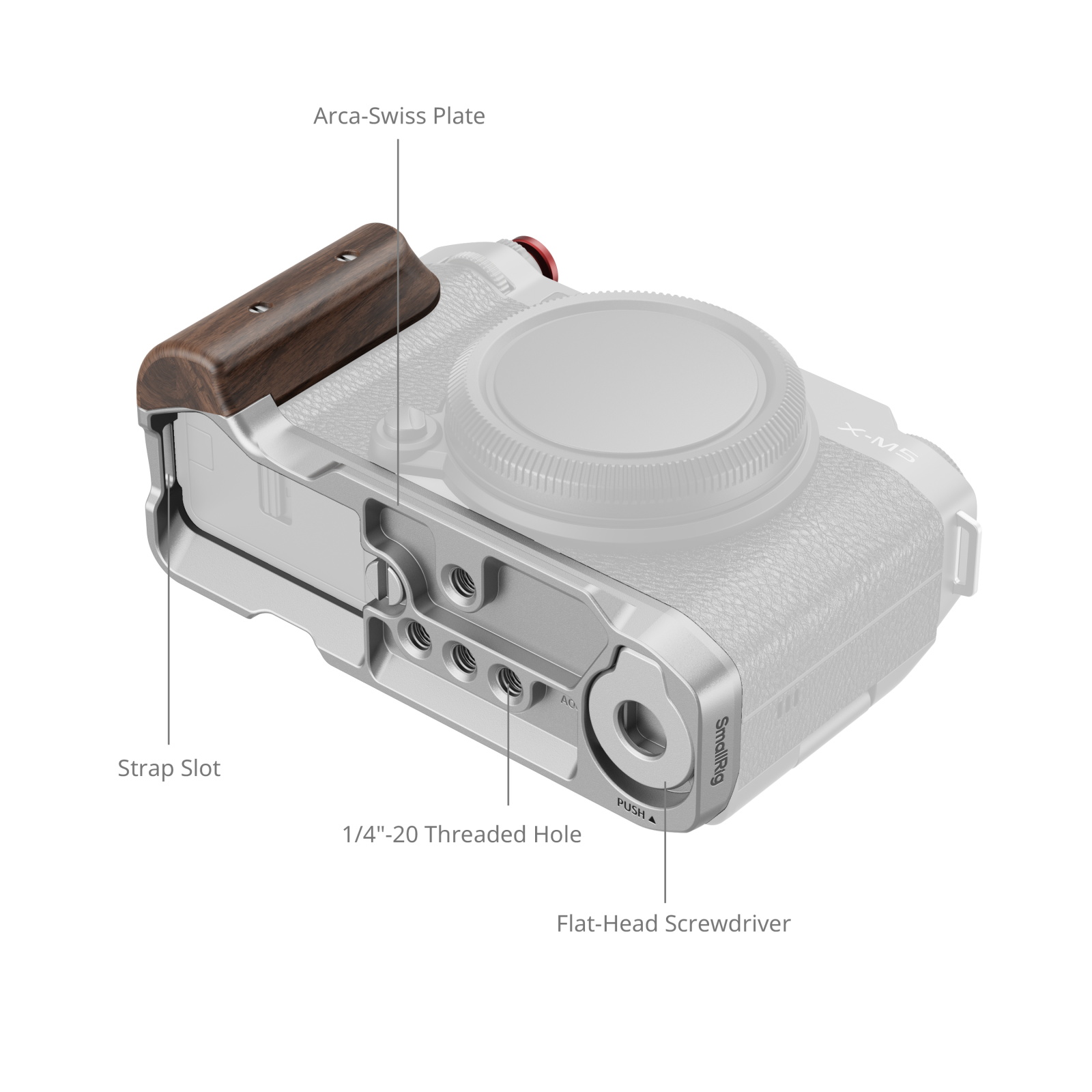 5261 L Shape Mount Plate With Wooden Handle For Fujifilm X M5 Silver