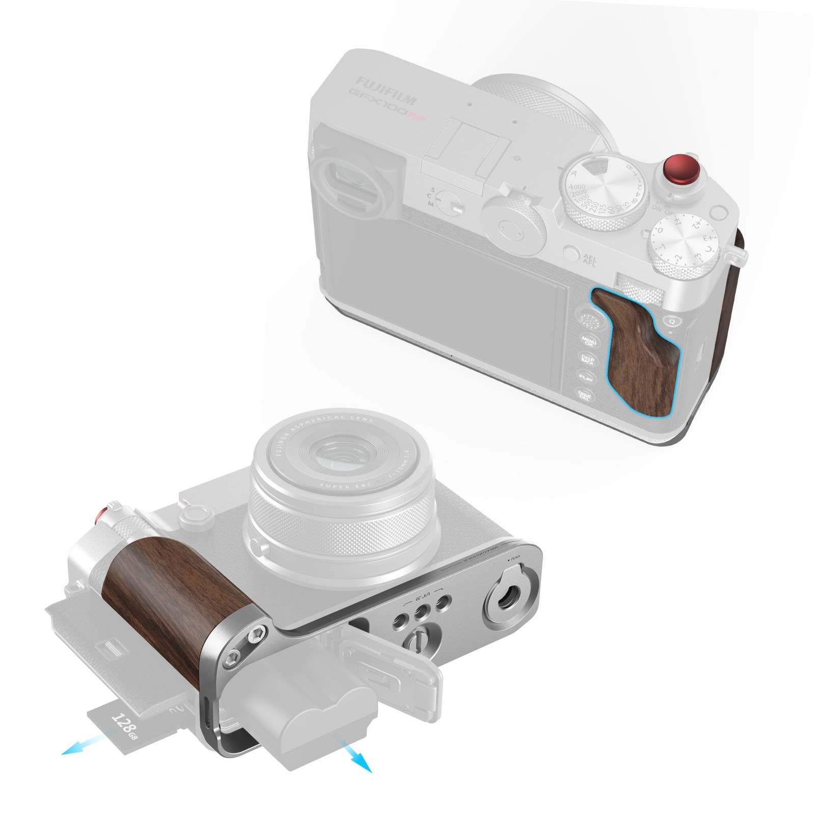 Smallrig 5265 L Shape Mount Plate With Wooden Handle For Fujifilm Gfx100rf Silver