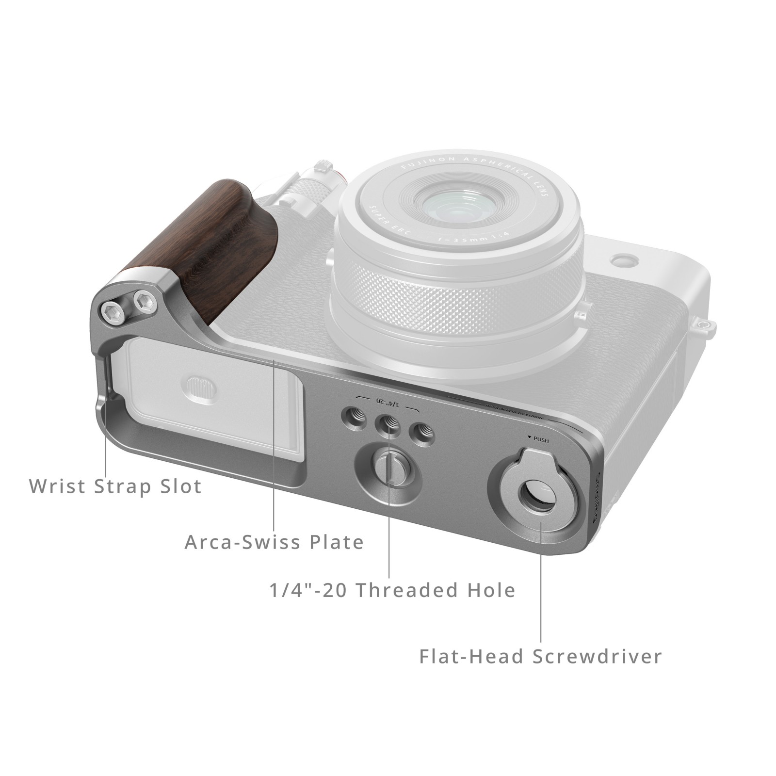 Smallrig 5265 L Shape Mount Plate With Wooden Handle For Fujifilm Gfx100rf Silver